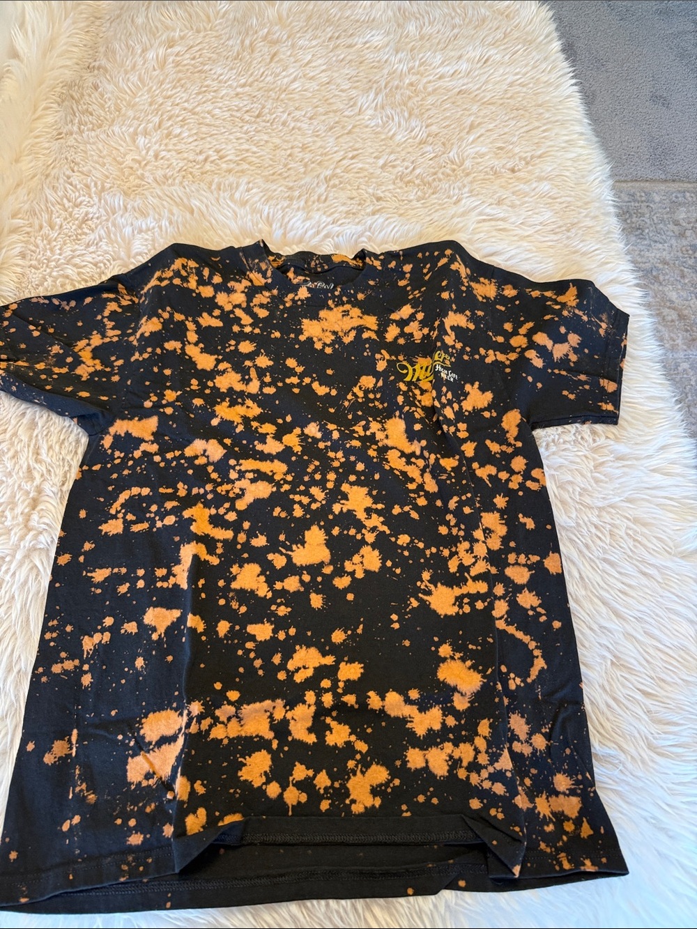 Miller high life Bleach-Splatter Short Sleeve Tee in Black & Orange